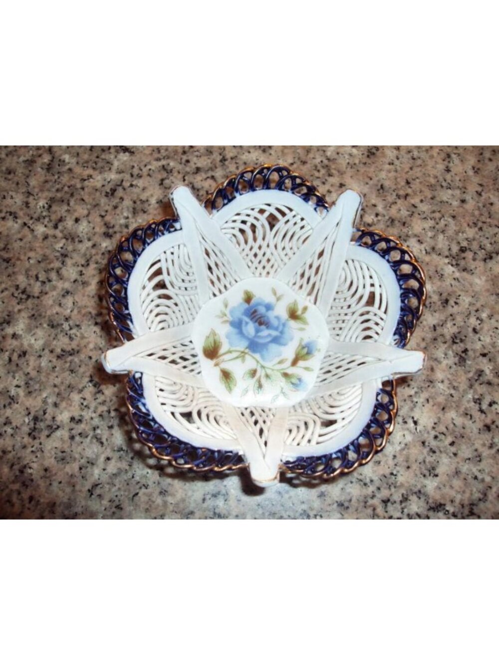Handmade Porcelain Woven Basket with Blue Floral Design - Unique Home Decor